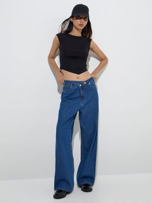 Nuon Dark Blue Relaxed-Fit Mid-Rise Jeans