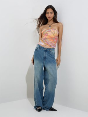 Nuon Blue Faded Relaxed-Fit High-Rise Jeans