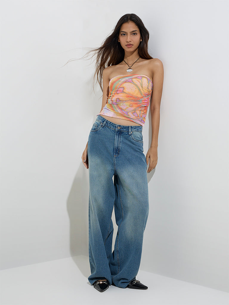 Nuon Blue Faded Relaxed-Fit High-Rise Jeans