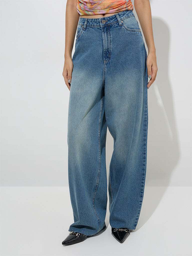 Nuon Blue Faded Relaxed-Fit High-Rise Jeans - Image 2