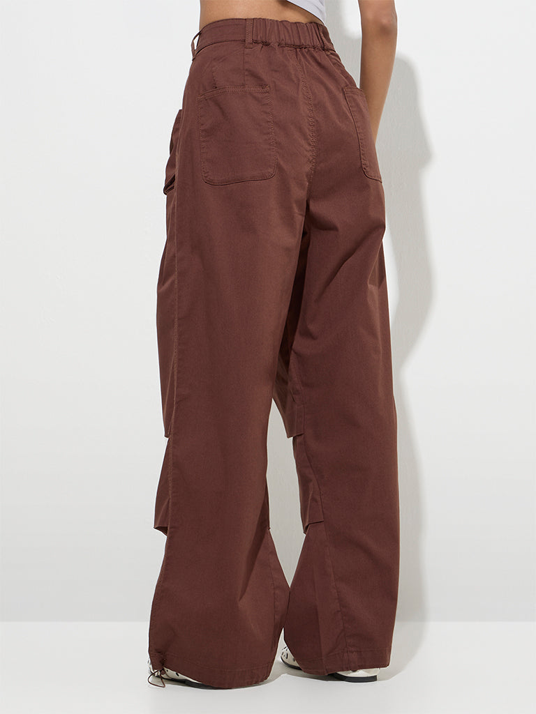 Nuon Brown Cotton-Blend High-Rise Trousers - Image 4