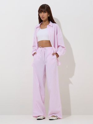 Nuon Pink Striped High-Rise Cotton Pants