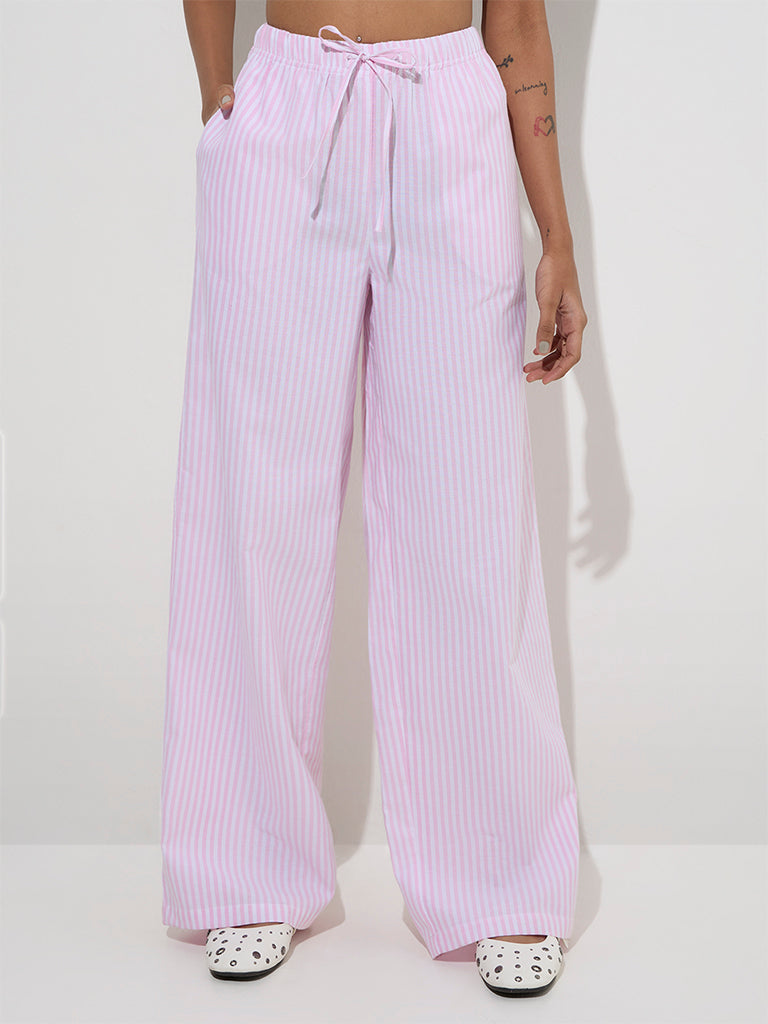 Nuon Pink Striped High-Rise Cotton Pants - Image 2