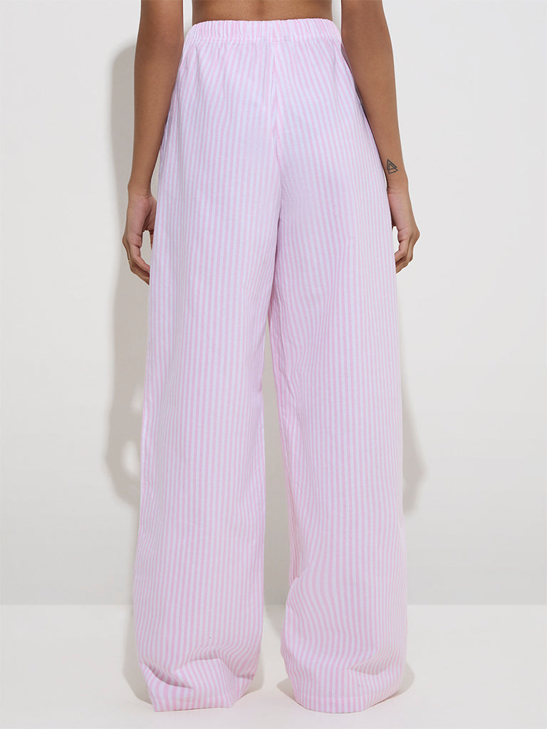 Nuon Pink Striped High-Rise Cotton Pants - Image 4