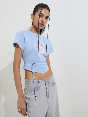 Nuon Blue Shell Printed Cotton-Blend T-Shirt