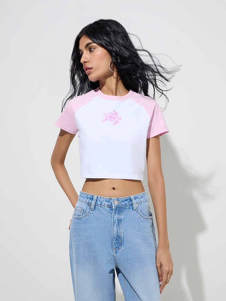 Nuon Pink Printed Cotton-Blend T-Shirt