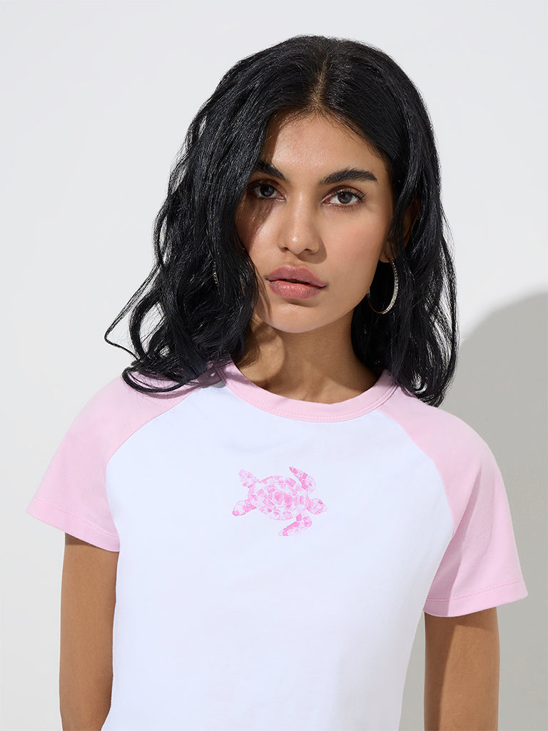 Nuon Pink Printed Cotton-Blend T-Shirt - Image 3