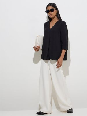 Wardrobe Black Crinkle-Textured Top