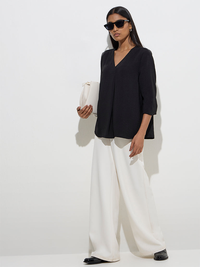 Wardrobe Black Crinkle-Textured Top