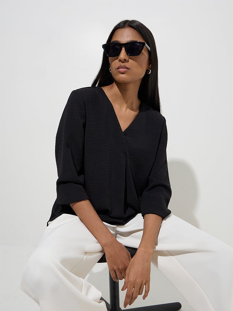 Wardrobe Black Crinkle-Textured Top - Image 2