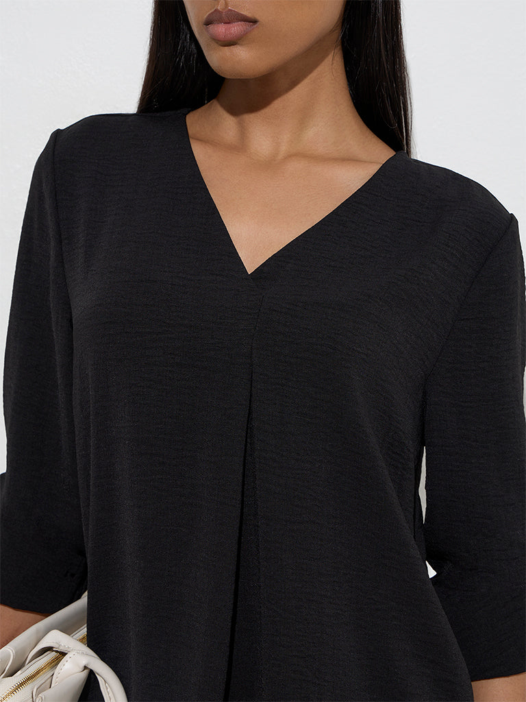 Wardrobe Black Crinkle-Textured Top - Image 3