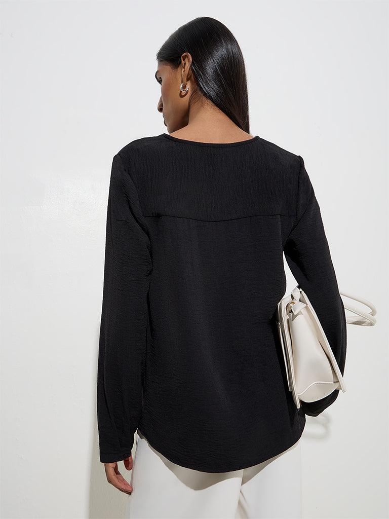 Wardrobe Black Crinkle-Textured Top - Image 4