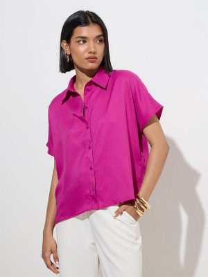 Wardrobe Magenta Solid Shirt