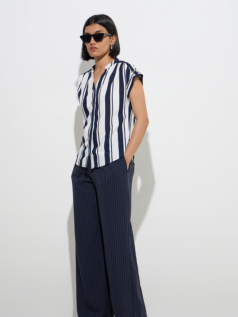 Wardrobe Navy Stripe Printed Shirt - Image 2