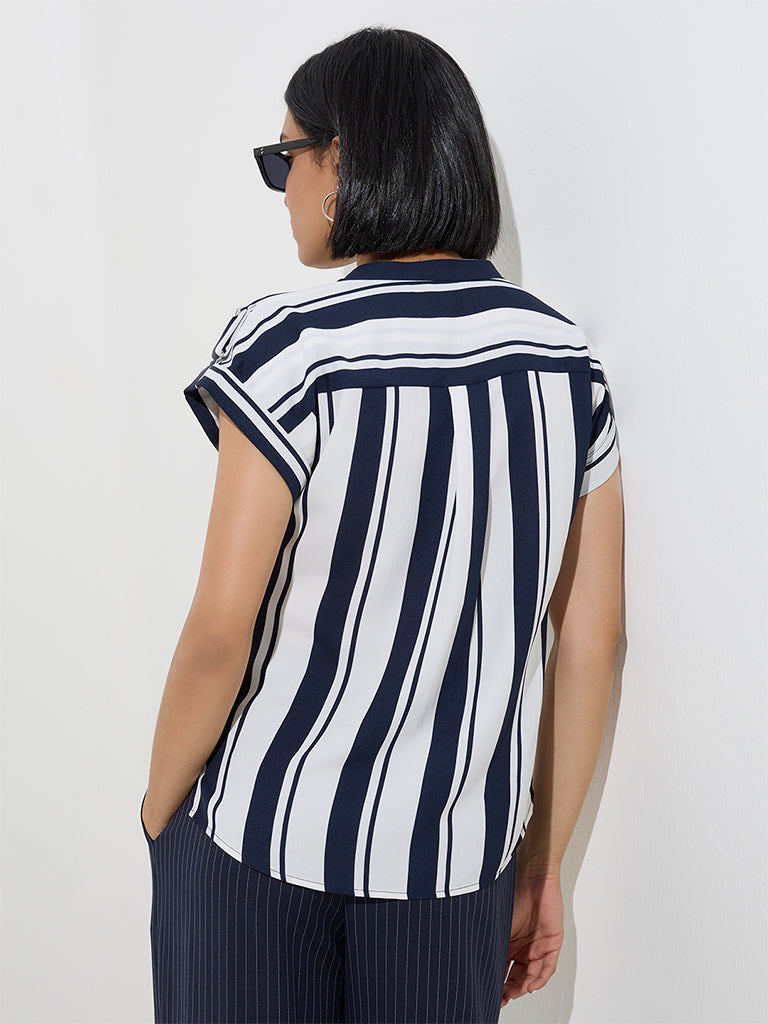 Wardrobe Navy Stripe Printed Shirt - Image 4