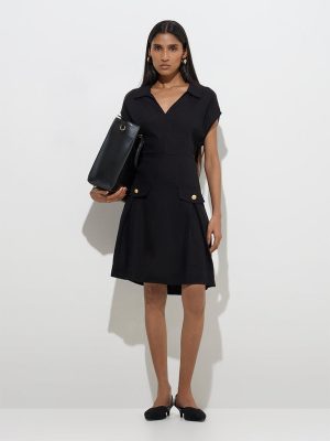 Wardrobe Black Solid A-Line Dress
