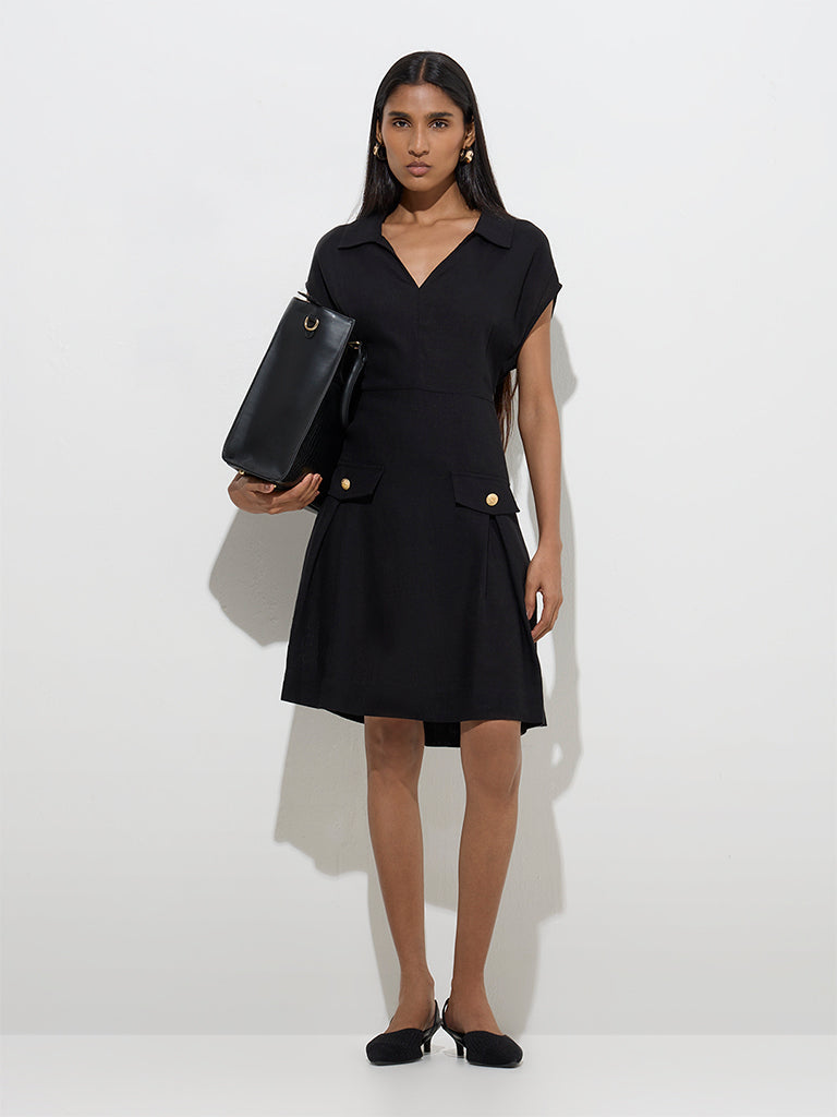 Wardrobe Black Solid A-Line Dress