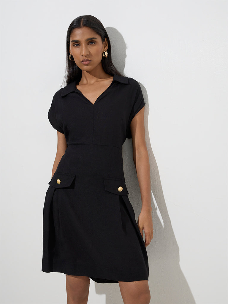 Wardrobe Black Solid A-Line Dress - Image 2