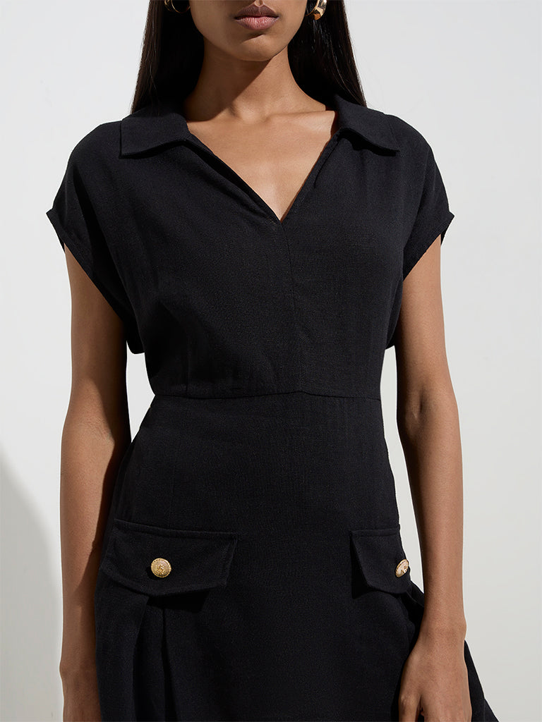 Wardrobe Black Solid A-Line Dress - Image 3