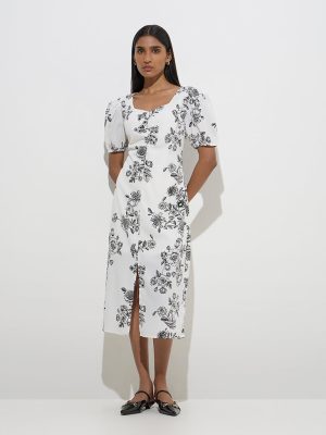 Wardrobe White Floral Design Straight Dress