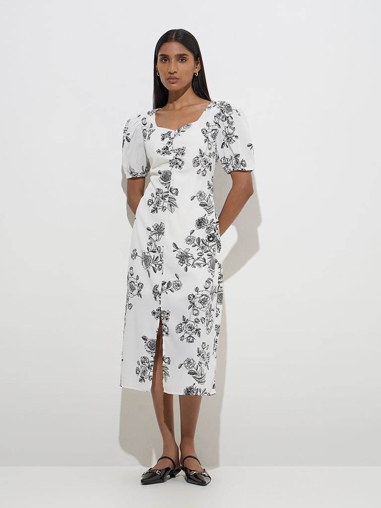 Wardrobe White Floral Design Straight Dress