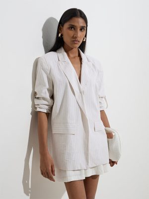 Wardrobe Light Beige Stripe Patterned Blazer