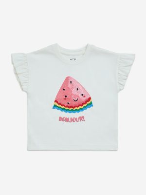 HOP Kids White Embellished Cotton Top