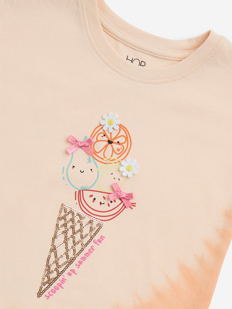 HOP Kids Peach Embellished Cotton Top - Image 4