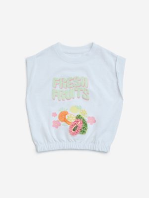 HOP Kids White Fruit Applique Detailed Cotton T-Shirt