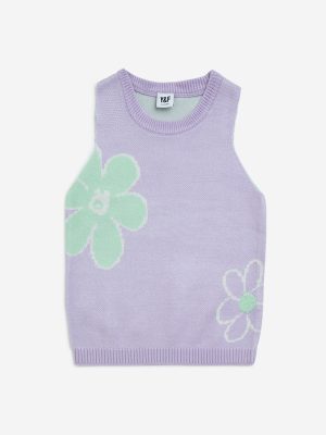 Y&F Kids Lilac Floral Design Knitted Top