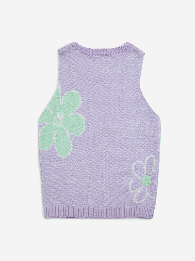 Y&F Kids Lilac Floral Design Knitted Top - Image 2