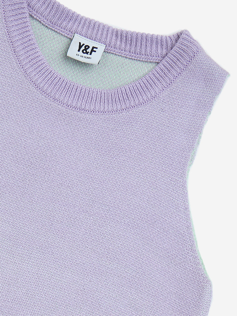 Y&F Kids Lilac Floral Design Knitted Top - Image 3