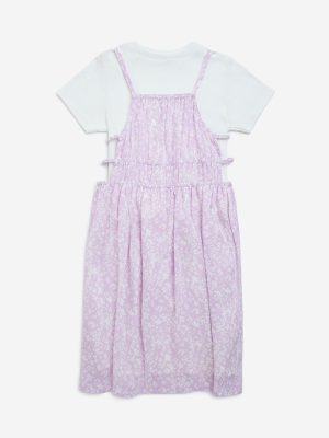 Y&F Kids Lilac Floral Cotton Dress with T-Shirt Set