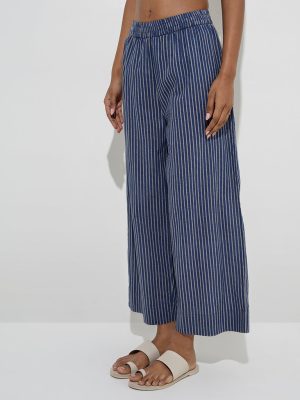 Utsa Indigo Striped Cotton Ethnic Pants