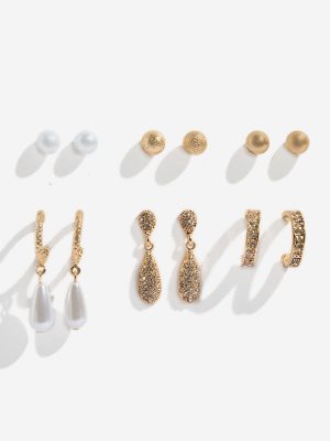 Westside Accessories Gold Stud and Drop Earrings Set - Pack of 6