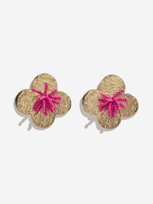 Westside Accessories Gold & Pink Textured and Beaded Stud Earrings