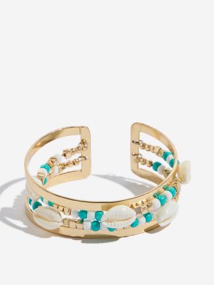 Westside Accessories Gold & White Shell Statement Cuff Bracelet