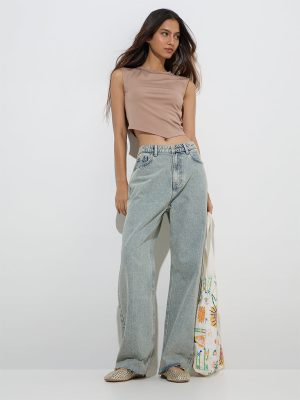 Nuon Light Blue Washed Relaxed-Fit Mid-Rise Jeans