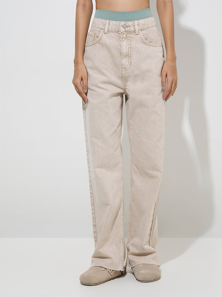 Nuon Beige Faded Relaxed-Fit High-Rise Jeans - Image 2