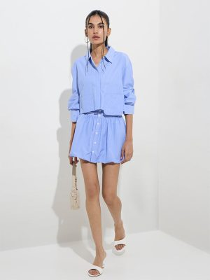 Nuon Blue Striped High-Rise Balloon Skirt