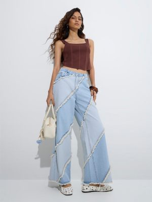 Nuon Brown Self-Striped Top