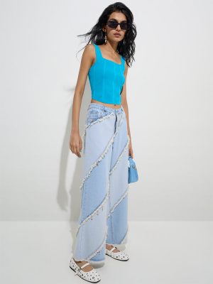 Nuon Blue Self-Striped Top