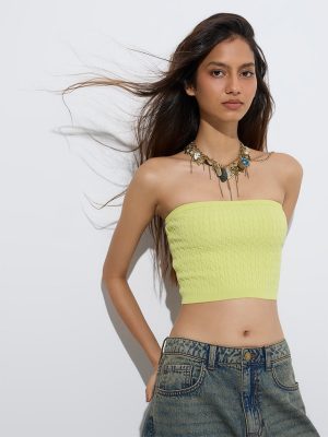 Nuon Lime Cable-Knitted Tube Top
