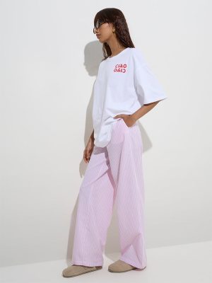 Nuon White Text Design Oversized Cotton T-Shirt