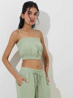 Bombay Paisley Sage Smocked Cotton Top