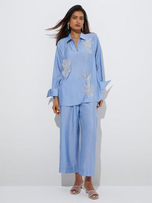 Vark Blue Embellished Tunic with Pants Set