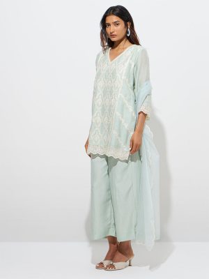 Vark Mint Straight Kurti. Palazzos and Dupatta Set