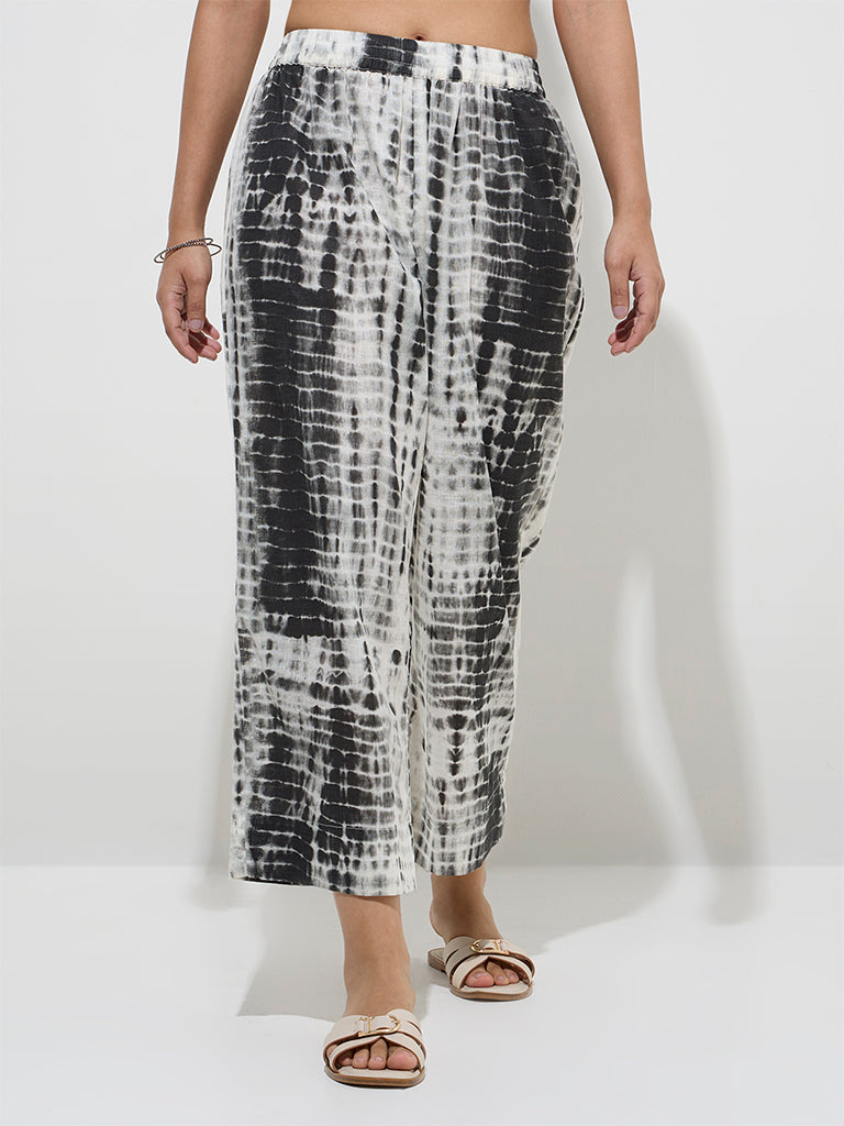 Utsa Black Tie-Dye Design Cotton Ethnic Pants - Image 2