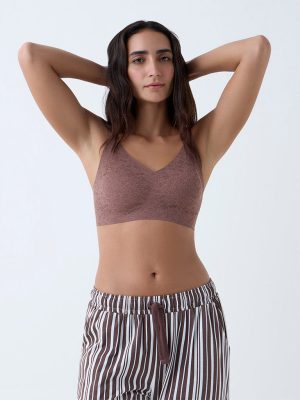 Wunderlove Brown Lace Detailed Invisible Padded Bra