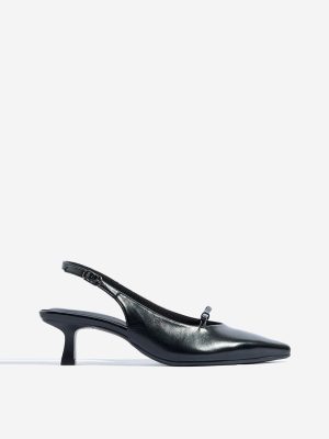 LUNA BLU Black Pointed-Toe Slingback Mules